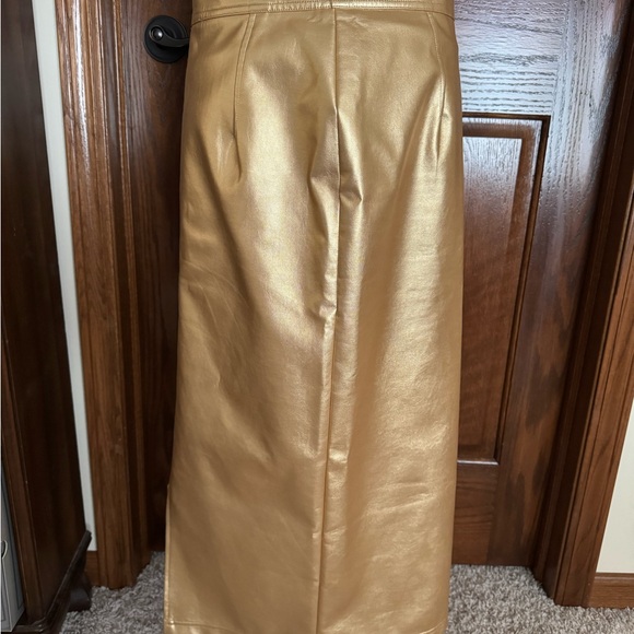 Pre-owned HUNTER BELL New York Size 2 Gold Metallic Faux Leather Maxi Skirt - Picture 6 of 10